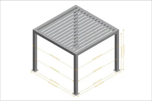 Detailed floor plan for a 3x3 Deluxe Pergola, illustrating dimensions, post placement, and structural layout.