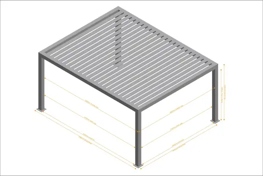 Detailed floor plan for a 5x4 Deluxe Pergola, illustrating dimensions, post placement, and structural layout.