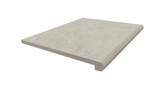 Single Astor Grey porcelain 36mm bullnose step tread, made by London Stone, measuring 600x560mm, with 10-year guarantee.