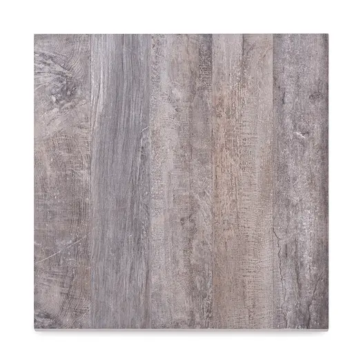 600x600 Cinder porcelain tile photographed from above to show the texture and detail of the imitation wood effect.
