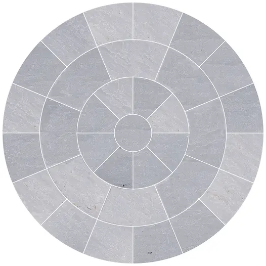 Diagrammatic view from above of Kandla Grey sandstone circle, showing slab layout in 3 rings around central round paving slab.
