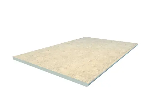Rendered image of Florence Beige porcelain step, with drip-line and moulded bullnose edge profile. Free UK delivery available.