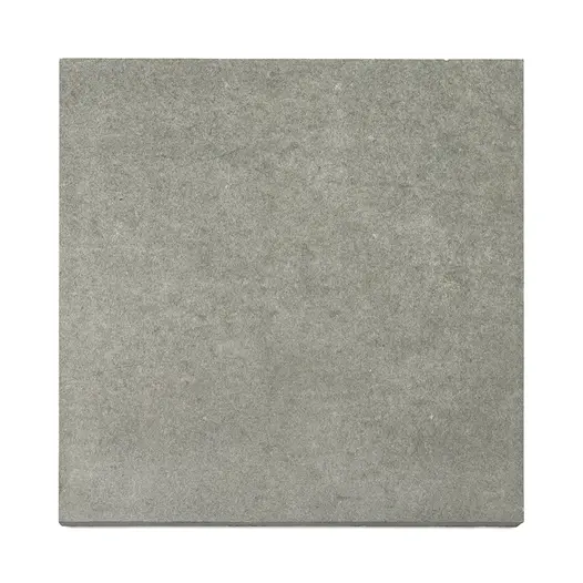 Steel Grey porcelain 600x600 paving slab with dappled surface texture and some horizontal cross veining.