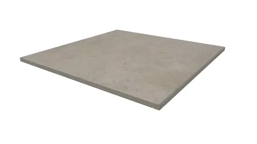 600x600mm Jura Grey porcelain step tread. Drip-line and 5mm pencil round edge profile applied in-house. Free UK delivery available.