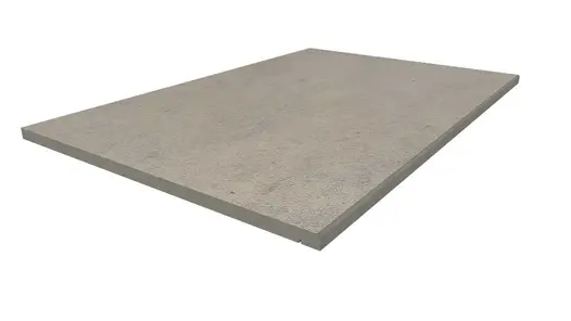 Jura Grey 900x600mm porcelain step, with drip-line and 5mm pencil round edge profile applied in-house. Free UK delivery available.