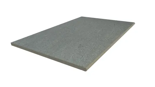 Render of a Platinum Grey porcelain paving bullnose step, showcasing the 20mm bullnose edge and drip line.