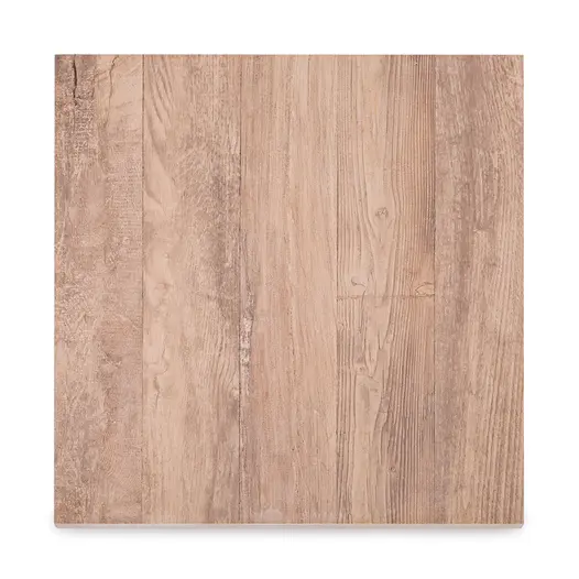 Looking down onto a wood effect square porcelain tile at the imitation wood grain effect of the material.