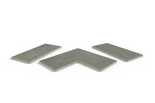 Rendered image of Steel Grey Porcelain Smooth Coping collection with chamfered edges. Free UK delivery available.