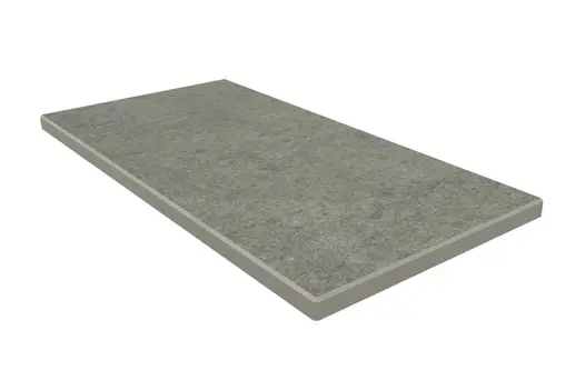 Rendered image of Steel Grey Porcelain Smooth Corner Coping with chamfered edges. Free UK delivery available.